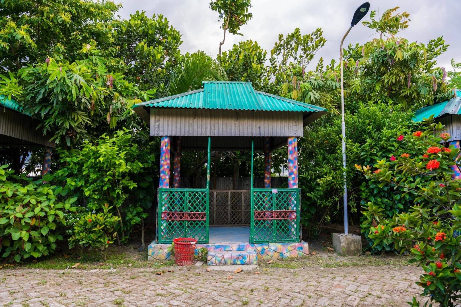 A gazebo beside the path